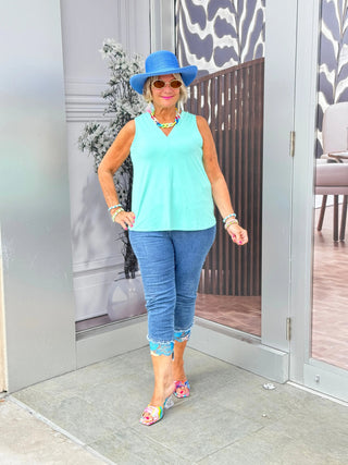 TAILORED AQUA BLUE V-NECK LULU-B