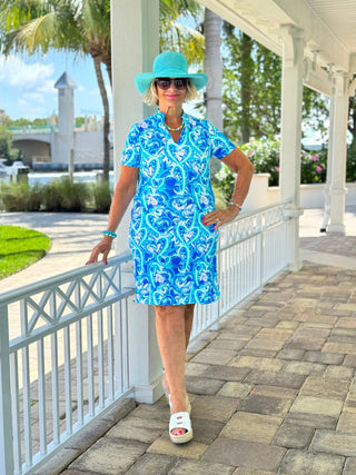 BLUE DREAMING HEARTS SHORT SLEEVE DRESS LULU-B