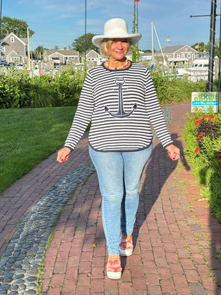 NAVY STRIPE ANCHOR SWEATER LULU-B