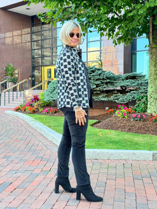 LULU-B BLACK & SILVER METALIC FULL ZIPPER JACKET LULU-B