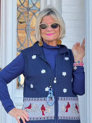 NAVY CABLE CARDNAL VEST Cathys Place