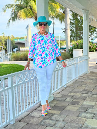 PINK PETALS ASYMMETRICAL TOP LULU-B