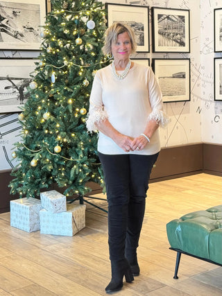 LULU-B BLUSH CASHMERE FANCY FRINGE TOP LULU-B