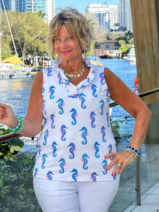 LULU B SHORELINE CHARM SLEEVELESS RUFFLE TOP LULU-B