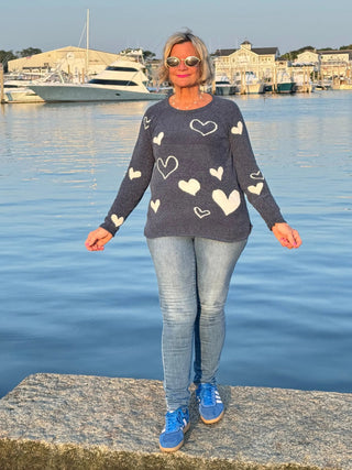 NAVY HEART CHENILLE SWEATER LULU-B