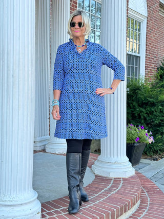 SHADES OF BLUE RUFFLE SLEEVE DRESS LULU-B