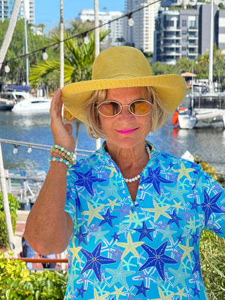 LULU B STARFISH SPLASH HALF ZIPPER SHORT SLEEVE DRESS LULU-B