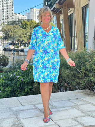 LULU B STARFISH SPLASH ELBOW SLEEVE DRESS LULU-B