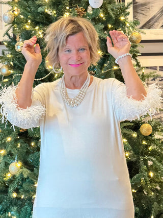 LULU-B BLUSH CASHMERE FANCY FRINGE TOP LULU-B