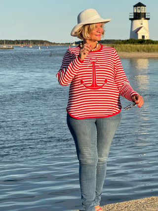 RED AND WHITE STRIPE ANCHOR SWEATER LULU-B