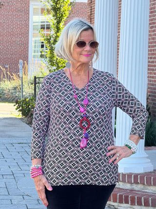 Lulu B  Harbor Diamond V Neck Top LULU-B