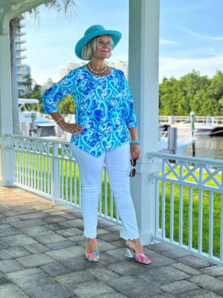 BLUE DREAMING HEARTS ASYMMETRICAL TOP LULU-B