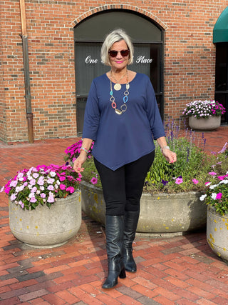 LULU-B NAVY SOLID ASYMMETRIC TOP LULU-B
