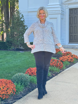 Women's Cowl Neck Spacedye Chenille Knit ToP BLACK MULTI Cathys Place