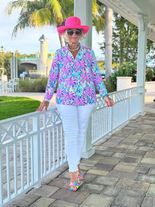 PINK PALM TREE ZIPPER TOP - Cathys Place