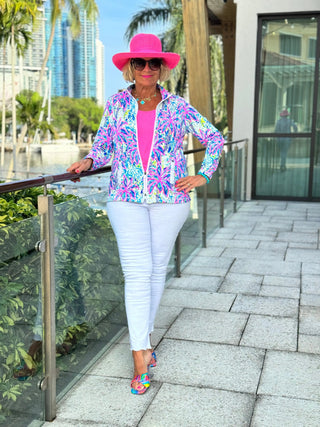 PINK PALM TREE ZIPPER JACKET - Cathys Place