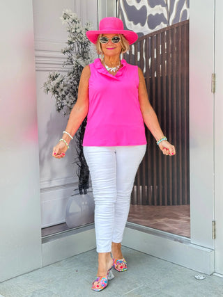 HOT PINK SLEEVELESS RUFFLE TOP LULU-B