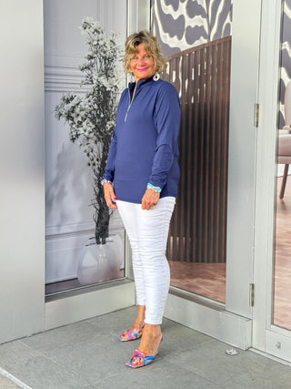NAVY ZIPPER TOP - Cathys Place