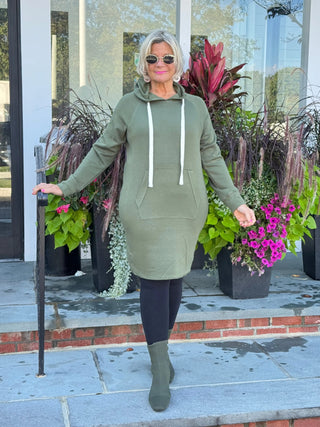 Lulu b kagaroo pocket olive scuba dress LULU-B