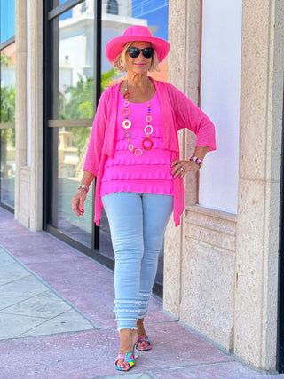HOT PINK MESH RUFFLE WRAP LULU-B