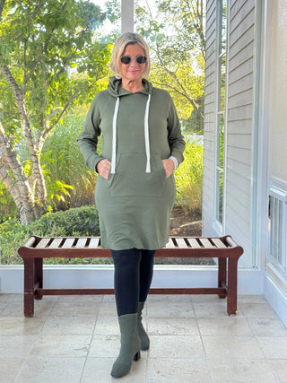 Lulu b kagaroo pocket olive scuba dress LULU-B