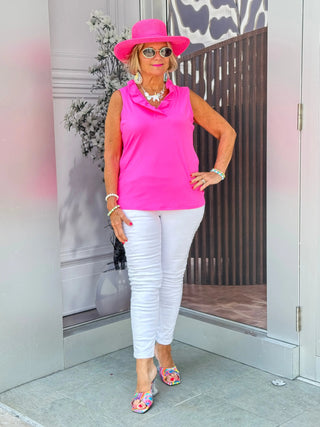 HOT PINK SLEEVELESS RUFFLE TOP LULU-B