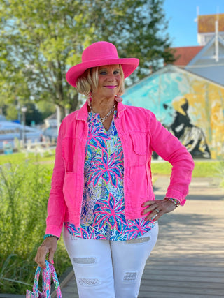 PINK PALM TREE SLEEVE TOP LULU-B
