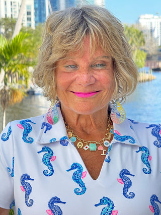 LULU B SHORELINE CHARM SHORT SLEEVE V-NECK COLLAR TOP LULU-B