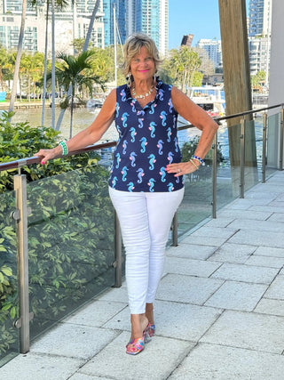 LULU B MIDNIGHT REEF SLEEVELESS RUFFLE TOP LULU-B