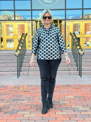 LULU-B BLACK & SILVER RUFFLE TOP LULU-B