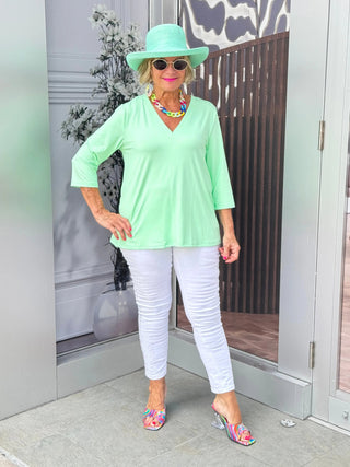 LULU-B TAILORED V CLEAR LIME TOP LULU-B