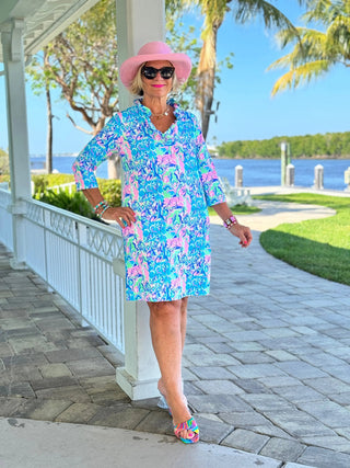 SPLASH OF PINK RUFFLE NECK DRESS LULU-B