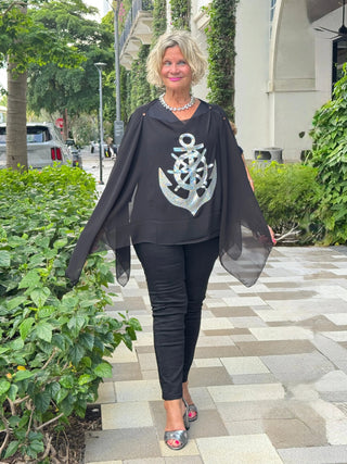 SWAROVSKI CRYSTAL BLACK ANCHOR STATEMENT TOP Cathys Place