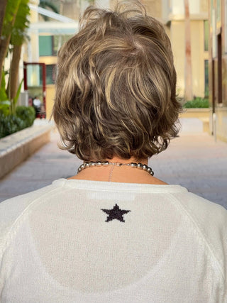 LULU-B WHITE AND BLACK STAR CHENILLE SWEATER LULU-B