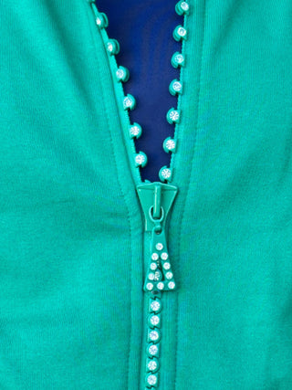 Crystal Zipper Cardigan with Collar Kelly Green Cathys Place