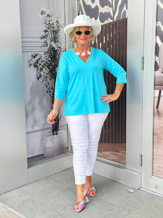 TAILORED AQUA SLEEVE V TOP LULU-B