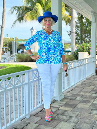 BLUE DREAMING V NECK TOP LULU-B