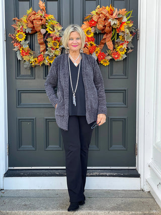 LULU-B CHARCOAL CHENILLE CARDIGAN LULU-B
