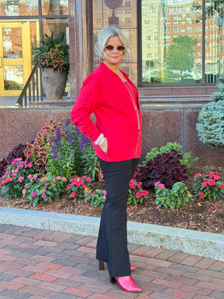 Crystal Zipper Cardigan with Collar Red Cathys Place