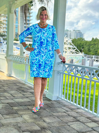 BLUE DREAMING HEARTS SLEEVE DRESS LULU-B