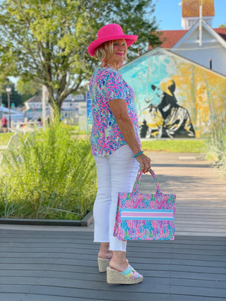 PINK PALM TREE SLEEVE TOP LULU-B