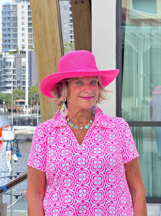 LULU B TROPIC PETALS SHORT SLEEVE V-NECK COLLAR TOP LULU-B