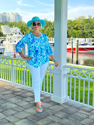 BLUE DREAMING HEARTS ASYMMETRICAL TOP LULU-B