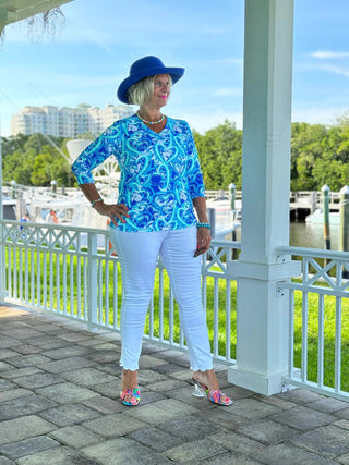 BLUE DREAMING V NECK TOP LULU-B