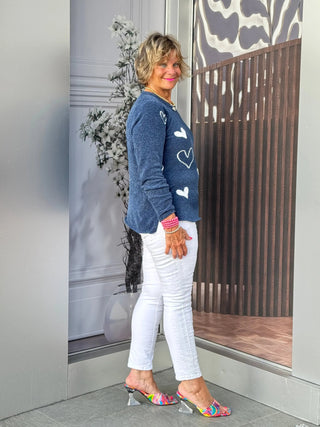 NAVY HEART CHENILLE SWEATER LULU-B