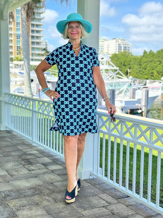 BLUE MEDALLION SHORT SLEEVE DRESS LULU-B