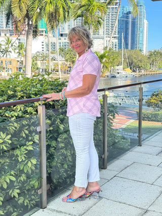 LULU B PINK CHIC SHORT SLEEVE V-NECK COLLAR TOP LULU-B