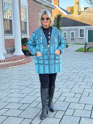 SOUTHERN NIGHTS BLUE PLAID POCKET SWEATER Cathys Place