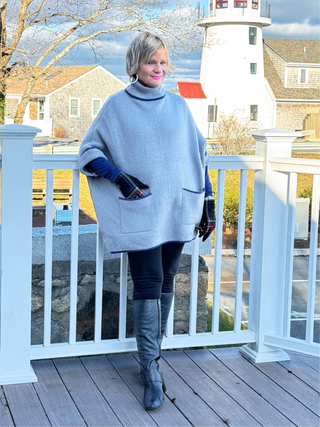 🐢 Cozy Turtle Gray  Neck Poncho with Arm Holes Cathys Place