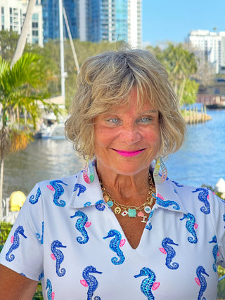 LULU B SHORELINE CHARM SHORT SLEEVE V-NECK COLLAR TOP LULU-B